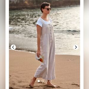 Red Button-Front Jumpsuit Wide Leg Ankle Crop Linen Garnet Hill